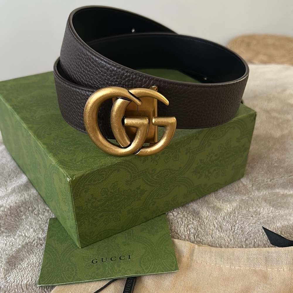 Gucci Men's Brown Leather Belt with Gold Buckle